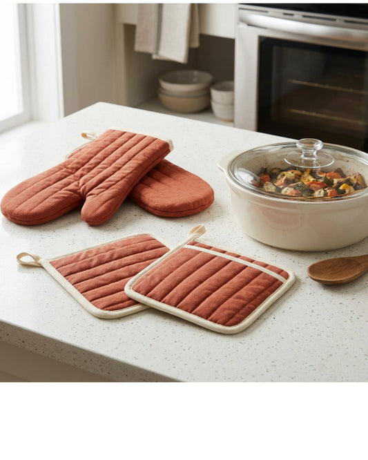 Zovon Oven Mitt and Pot Holder Set of 4 Terracotta - Lifestyle view
