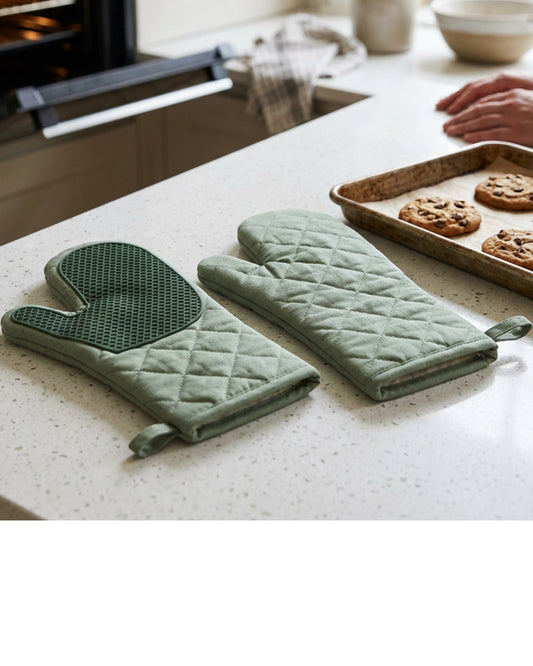 Zovon Quilted Oven Mitt Pair 32 cm Sage Green - Lifestyle view