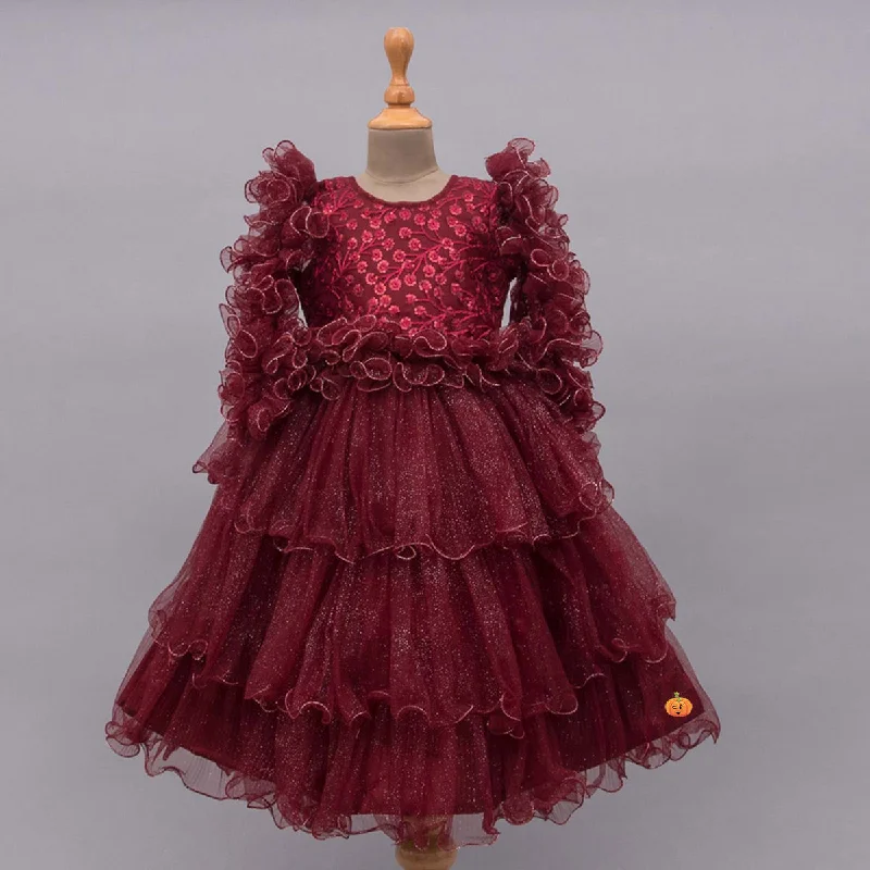 Maroon & Light Onion Layered Girls Gown