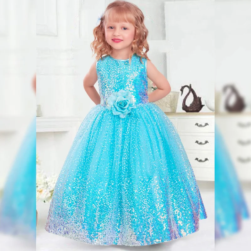 Turquoise Shimmering Sequin Girls Gown