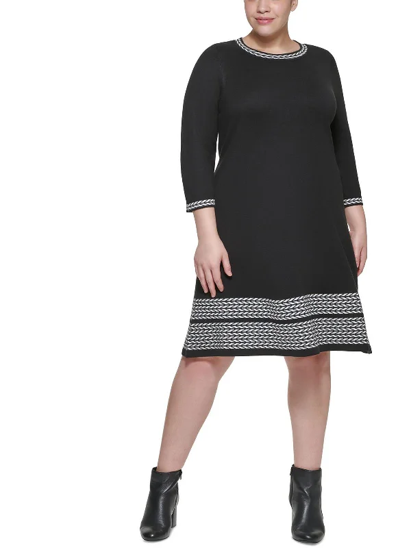 Plus Womens Knit Knee Midi Dress