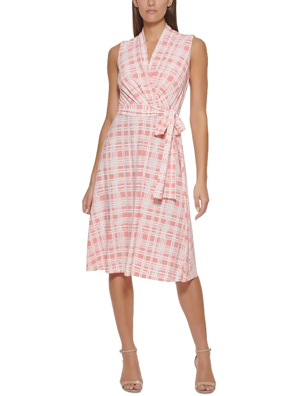 Plus Womens Plaid Midi Wrap Dress