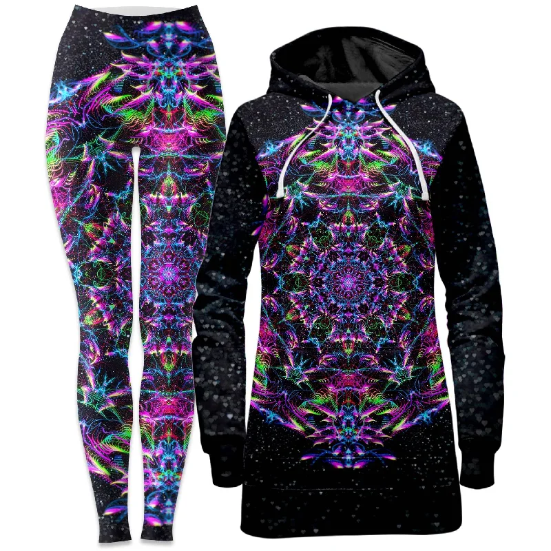 Purp Geometric Hoodie Dress and Leggings Combo