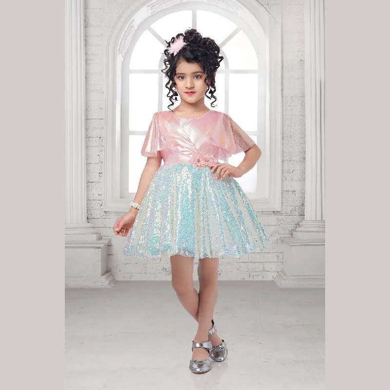 Pink Sequin Designer Party Wear Girls Frock