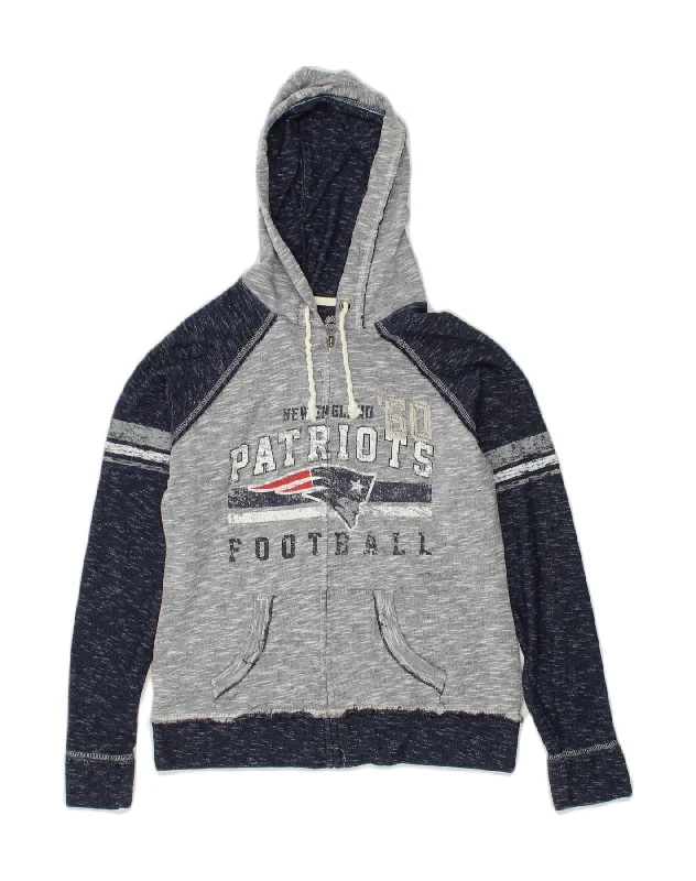 MAJESTIC Womens New England Patriots Zip Hoodie Sweater UK 12 Medium Grey