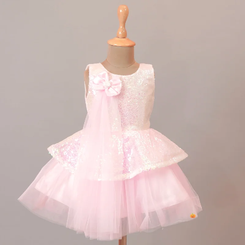 Pink Party Wear Sequin Baby Frock