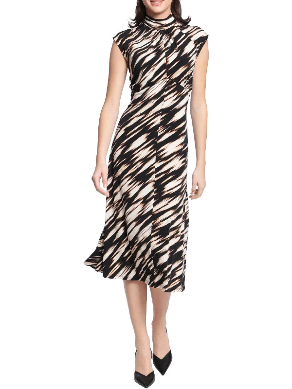 Womens Printed Mid Calf Shift Dress