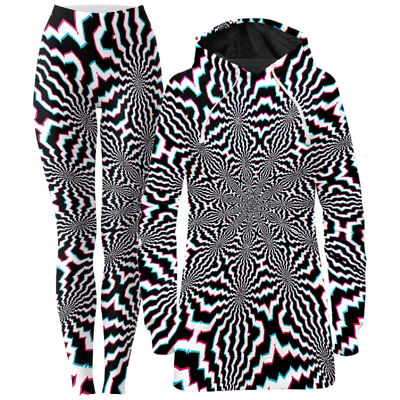 Fractal Ripples Hoodie Dress and Leggings Combo