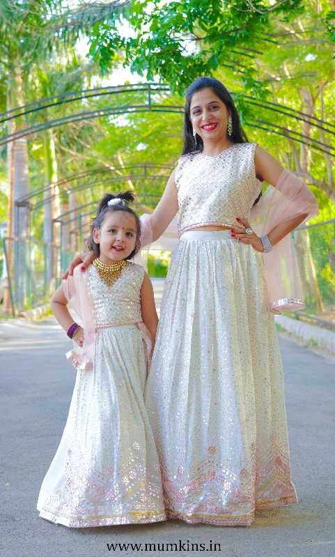 Cream Mother-Daughter Lehenga Choli