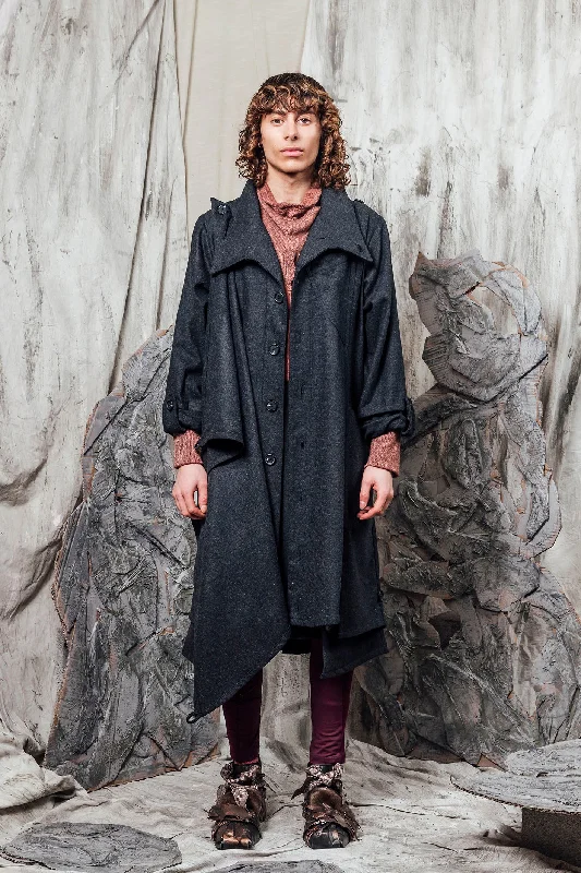 AW24 THORNE DRAPE TRENCH - CHARCOAL FLECK