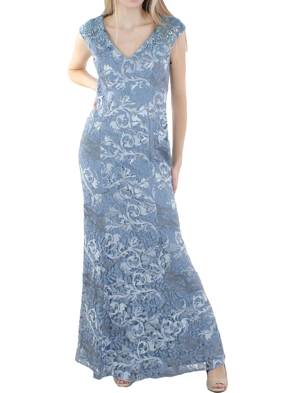 Womens Embroidered Maxi Evening Dress