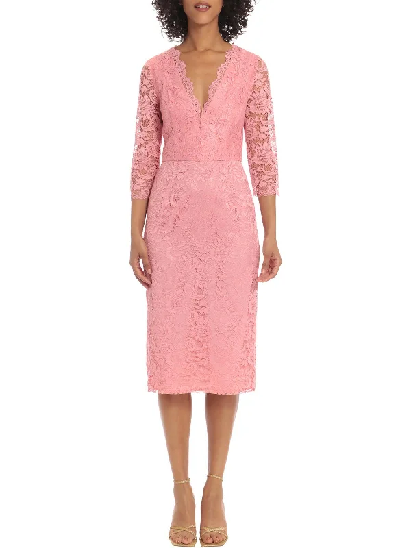 Womens Lace V-Neck Cocktail and Party Dress