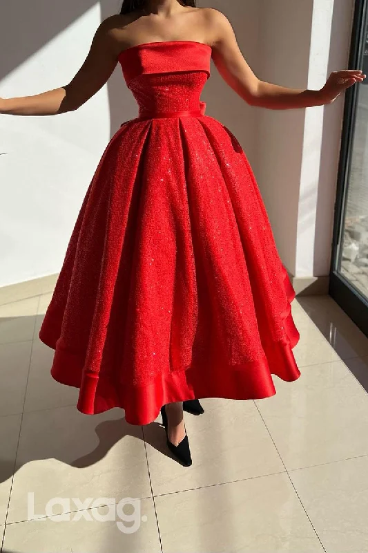 15752 - A Line Strapless Red Vintage Formal Party Dress