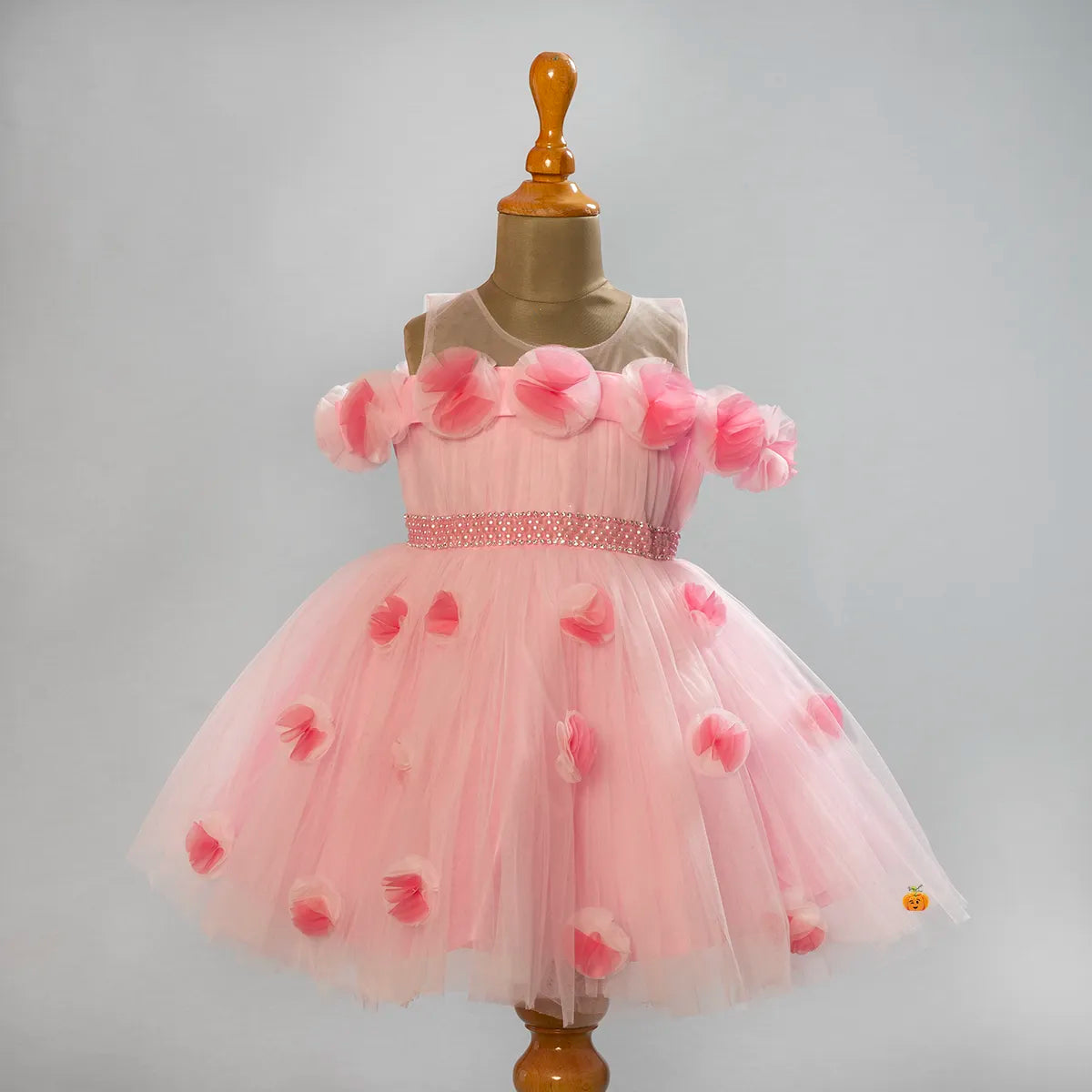 Pink Floral Net Girls Frock