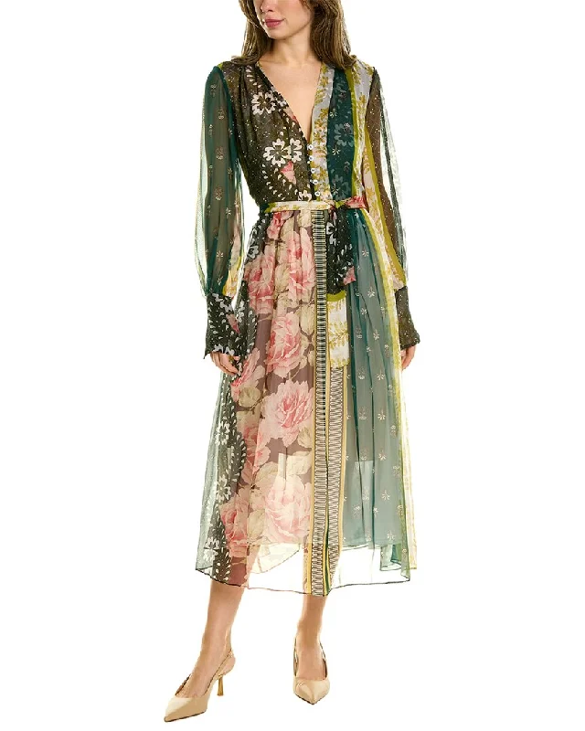 Oscar de la Renta Patchwork Silk Tunic Dress