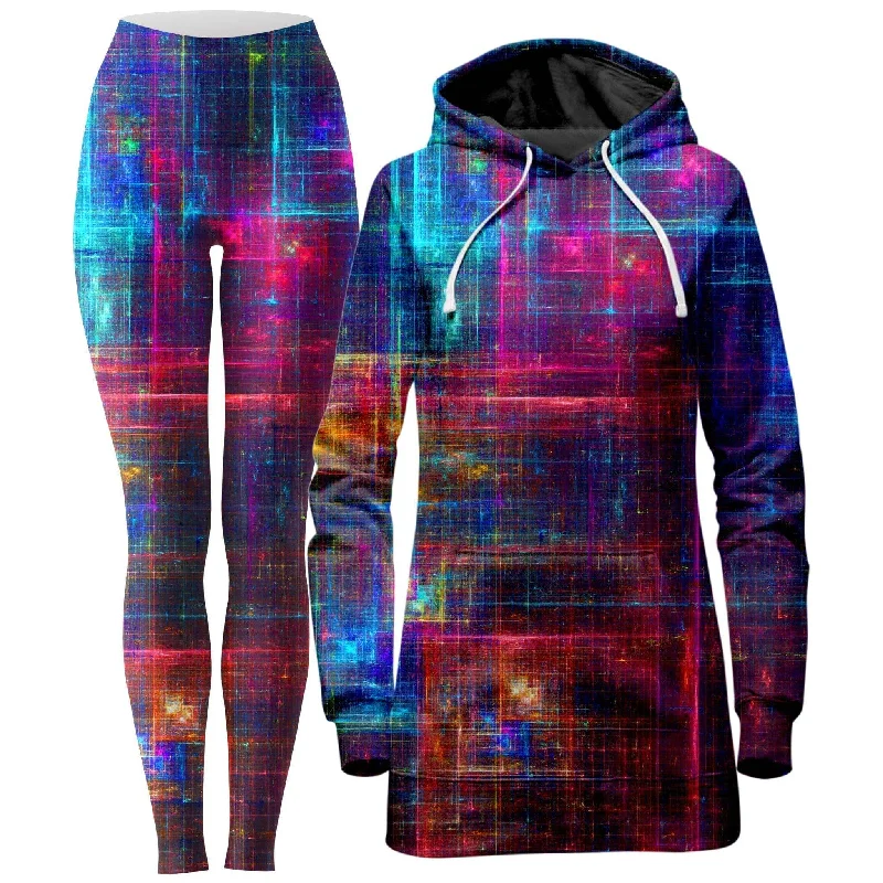 Psychedelic Matrix Rainbow Hoodie Dress and Leggings Combo