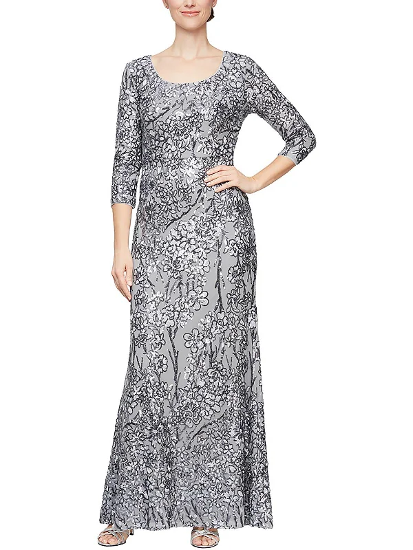 Womens Embroidered Maxi Evening Dress