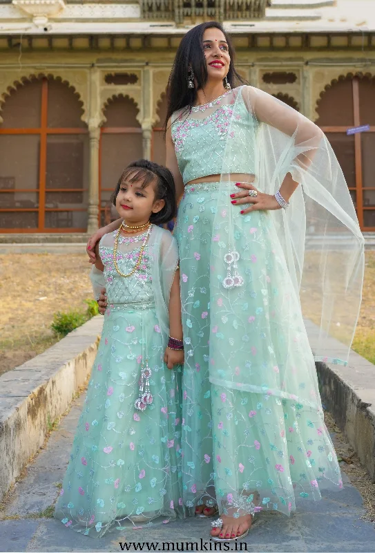 Pista & Peach Mother-Daughter Lehenga Choli