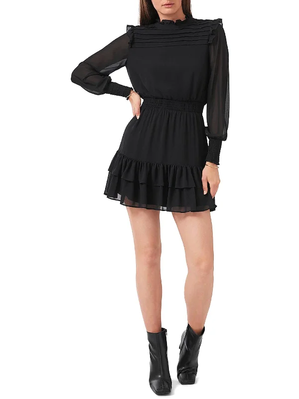 Womens Chiffon Ruffled Fit & Flare Dress