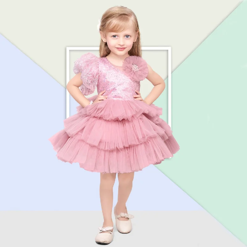 One Shoulder Pink Girls Frock