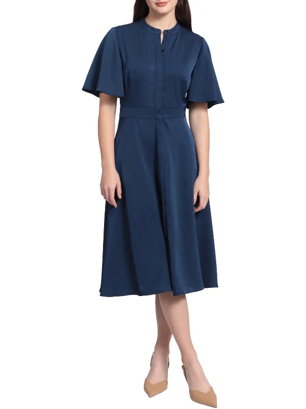 Womens Collared Mid Calf Shirtdress