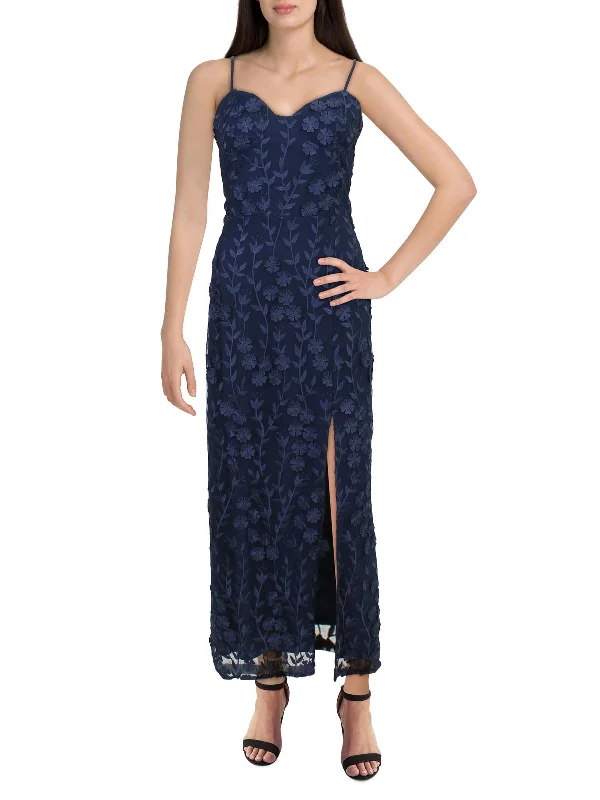 Womens Floral Applique Evening Dress