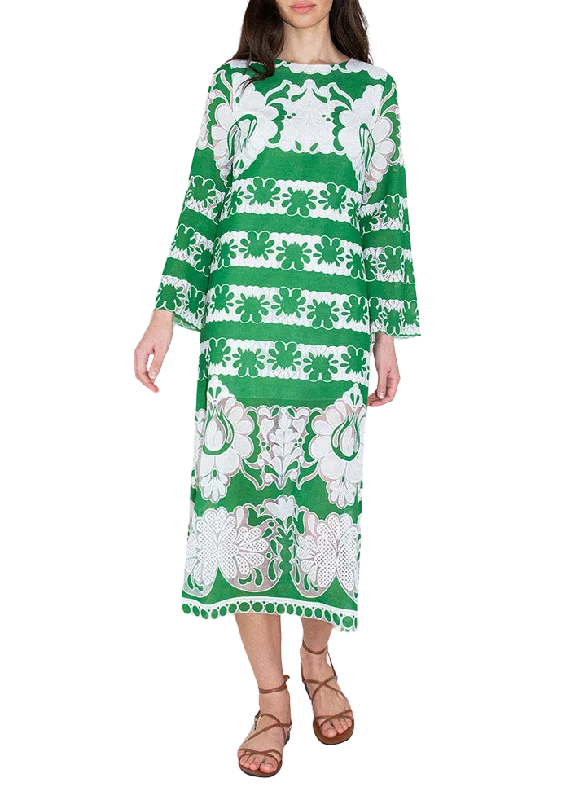 Seraphina Burn Out Midi Dress in Green/White