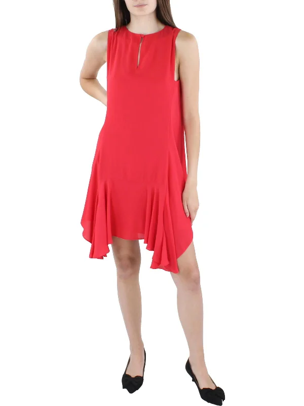 Womens Split Neck Flare Mini Dress