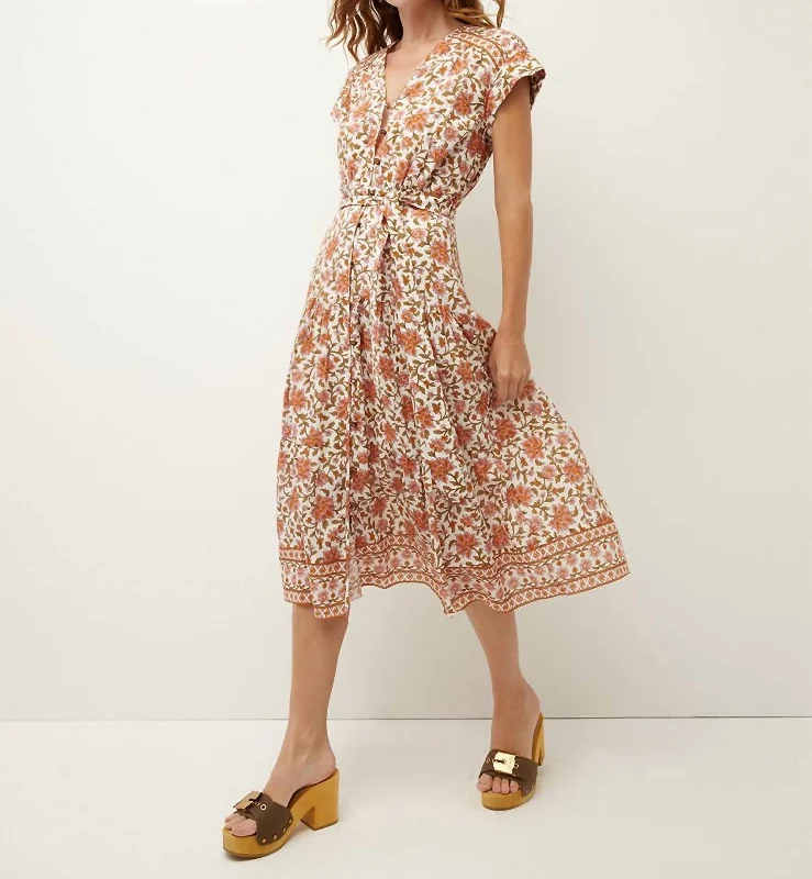 Lexington Floral Block-Print Dress In Off White Multi