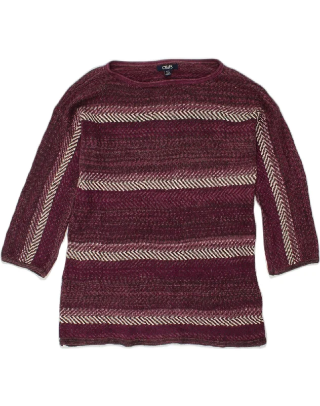 CHAPS Womens Boat Neck Jumper Sweater UK 16 Large Maroon Striped Cotton