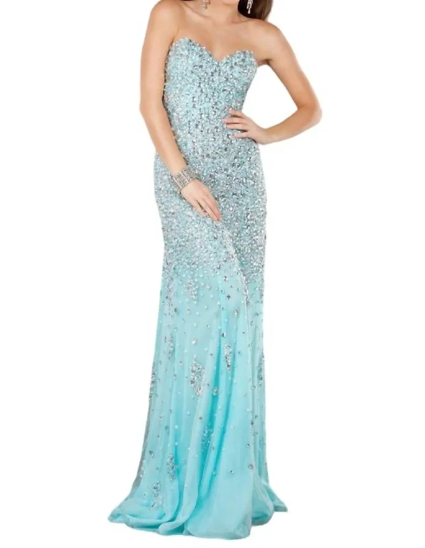 Strapless With All Stones Chic Dress in Light Blue