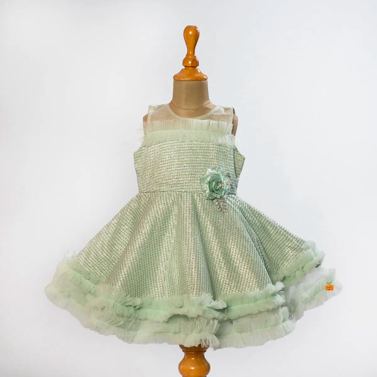 Sea Green & Onion Glittery Girls Frock