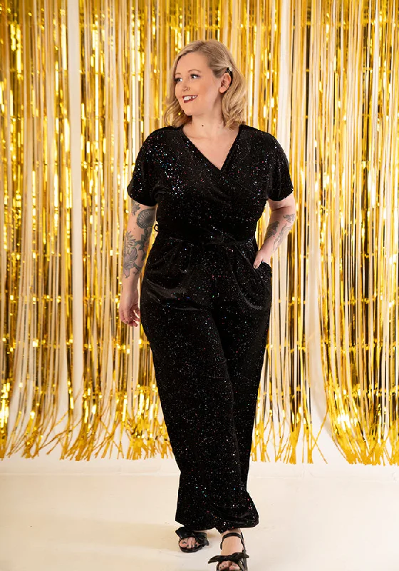 Halo Black Sparkle Velvet Jumpsuit