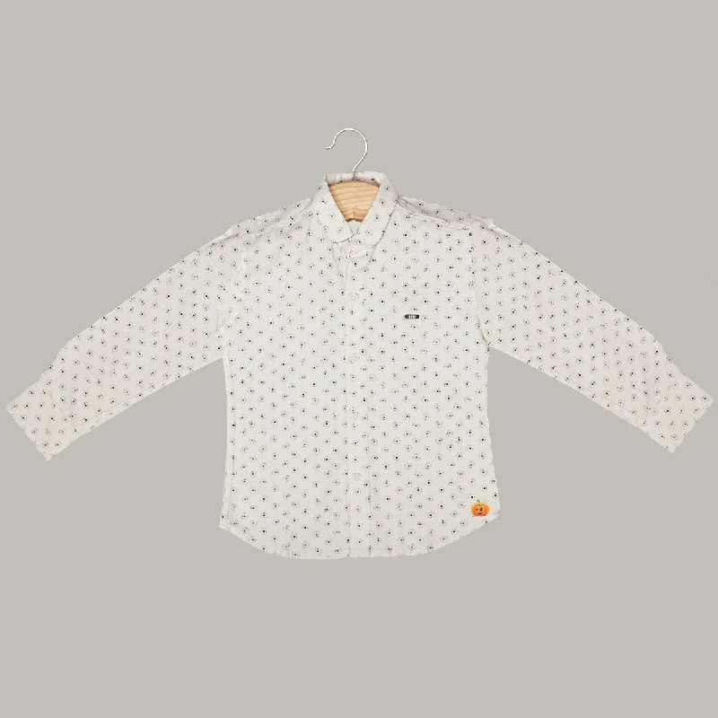 Cream Full Sleeves Printed Shirt for Boys