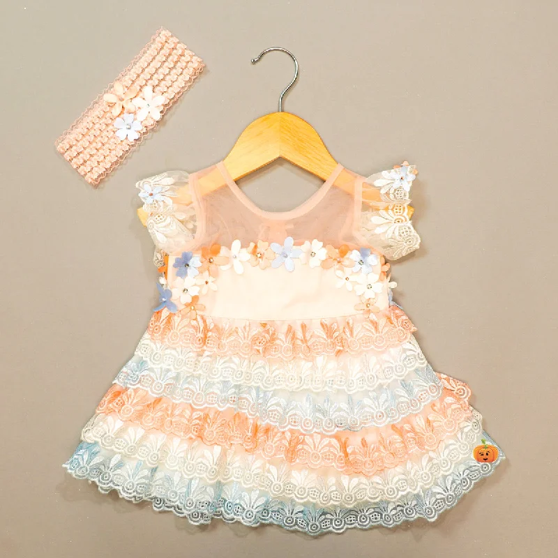 Peach Party Wear Baby Frock