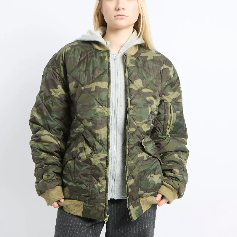 Camo Hooded Bomber Jacket - UK 14