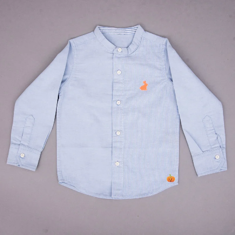 Sky Blue & Peach Band Collar Shirt for Boys