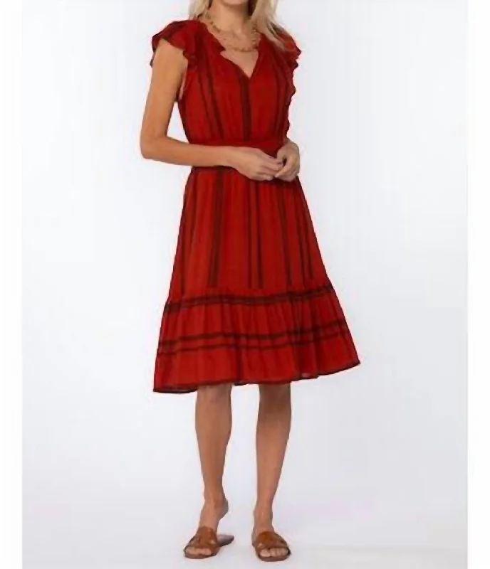 Shiri Striped Dress In Red, Clay Striped