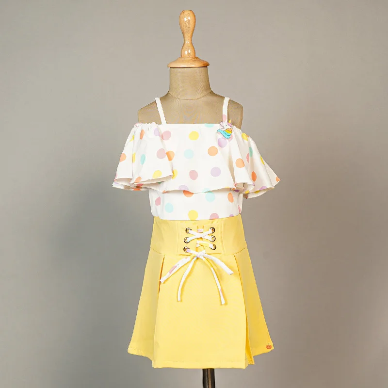 Yellow Pink Polka Dots Girls Midi