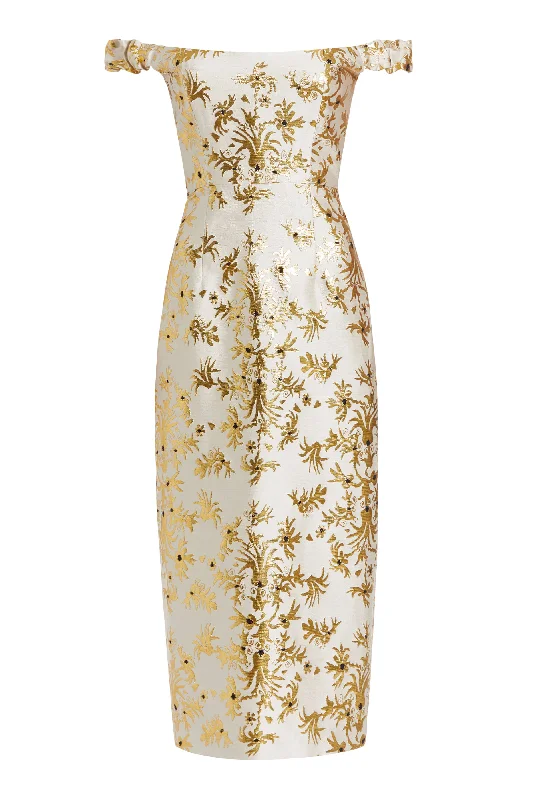 Amina Floral Brocade Midi Dress