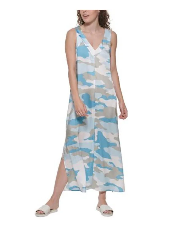 Womens Printed V-Neck Maxi Dress