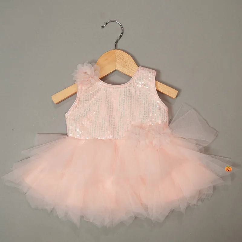 Peach Sequin Birthday Frock for Baby Girls