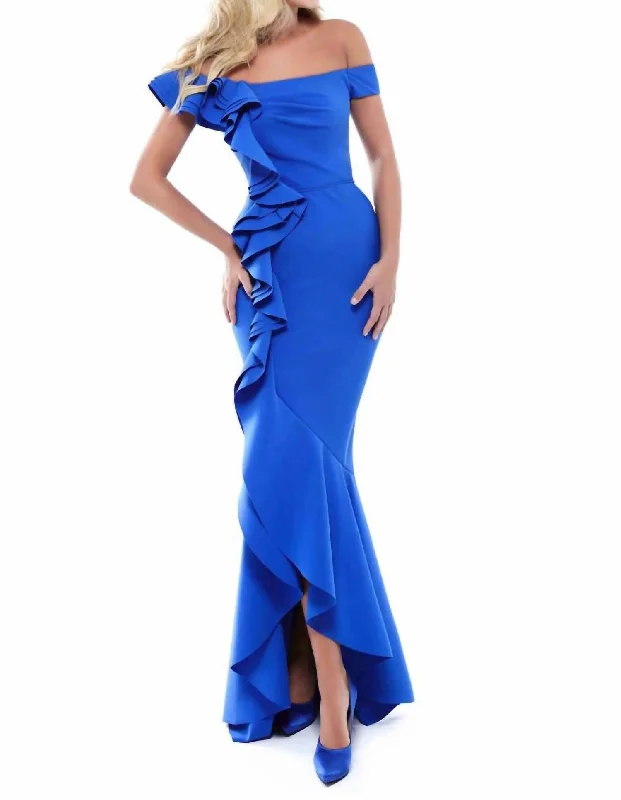 Off Shoulder Dress With Mermaid Bottom in Royal