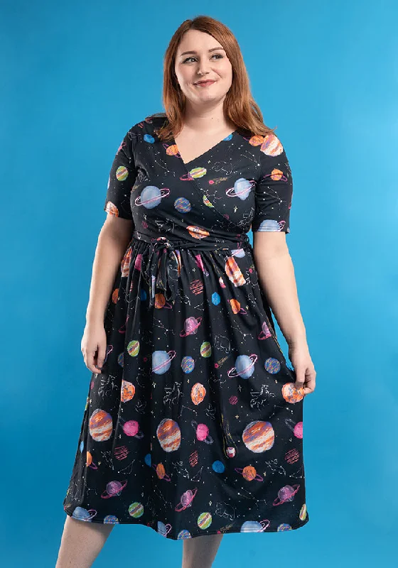 Adhara Pastel Planets Print Midi Dress