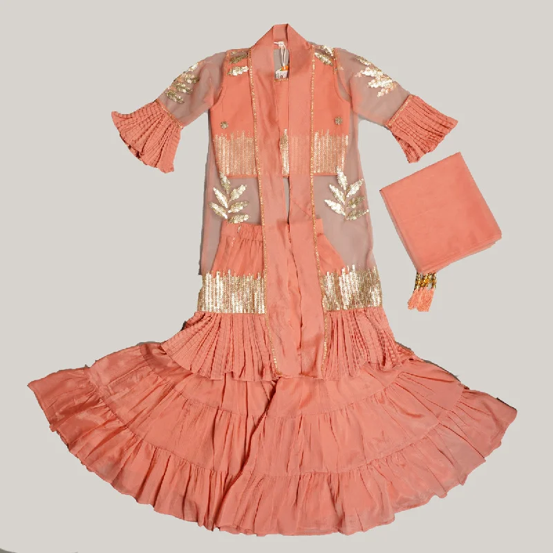 Peach Girls Gharara Dress with Shrug