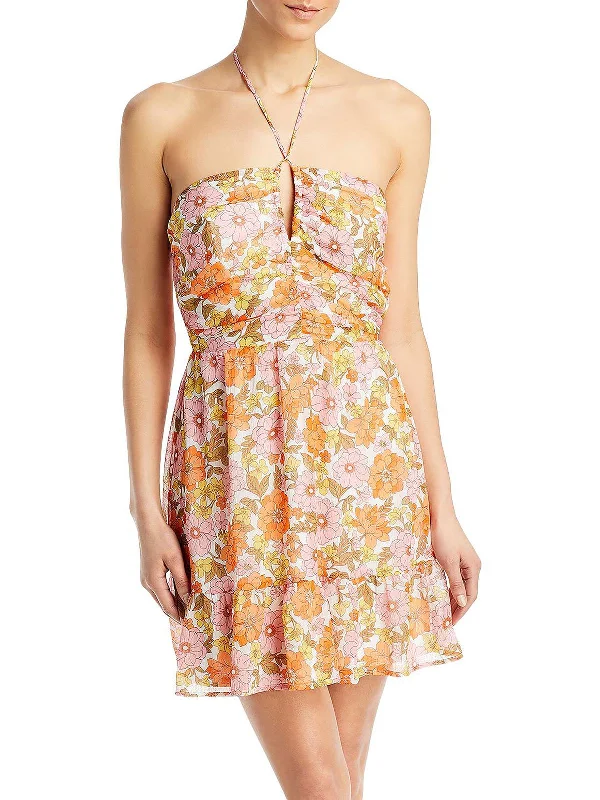 Womens Floral Halter Mini Dress