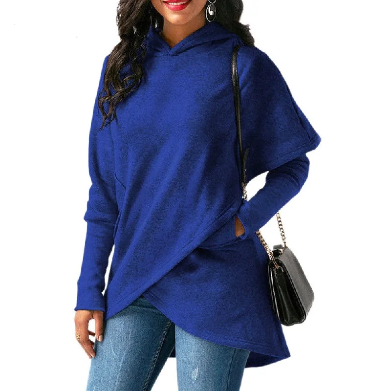 Drape Design Sweatshirt Asymmetrical Design, Pockets & Ribbed Sleeves