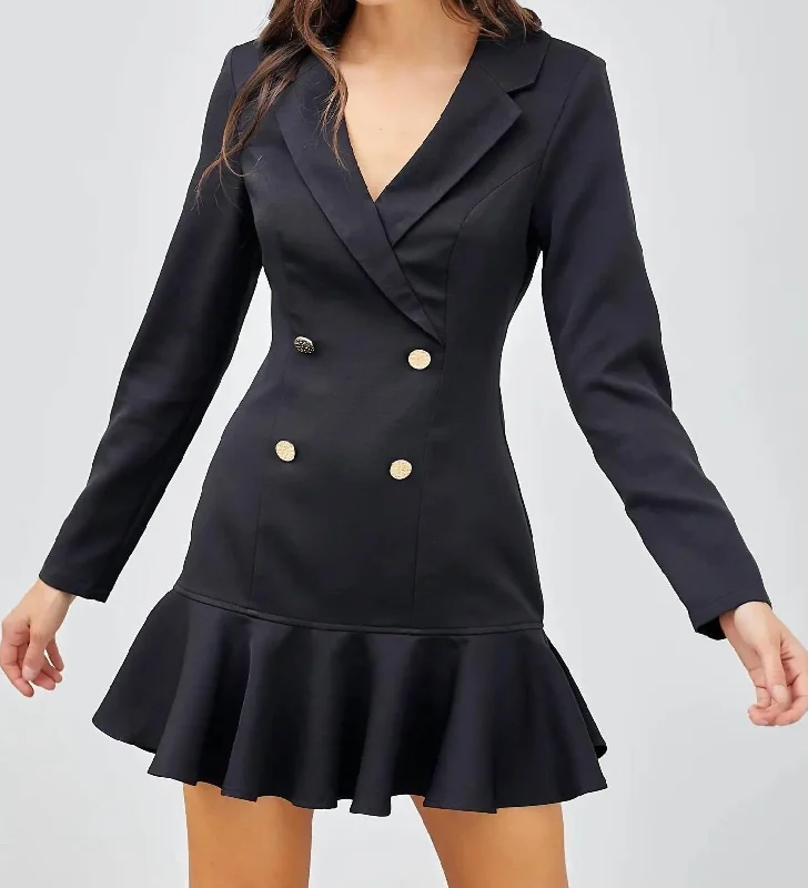 Ruffle Blazer Dress In Black