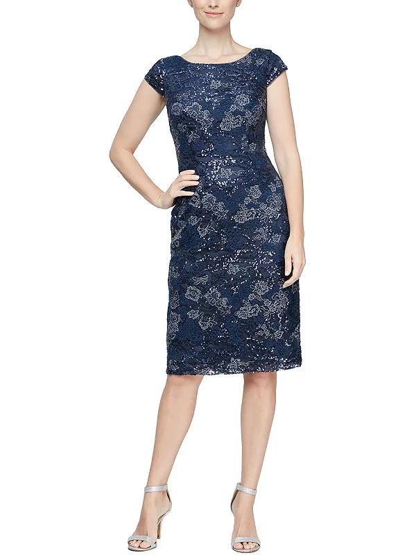 Womens Embroidered Midi Cocktail and Party Dress