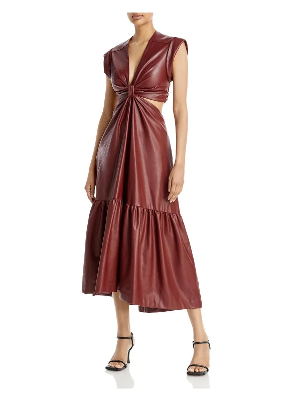 Alexandria Womens Faux Leather Long Maxi Dress